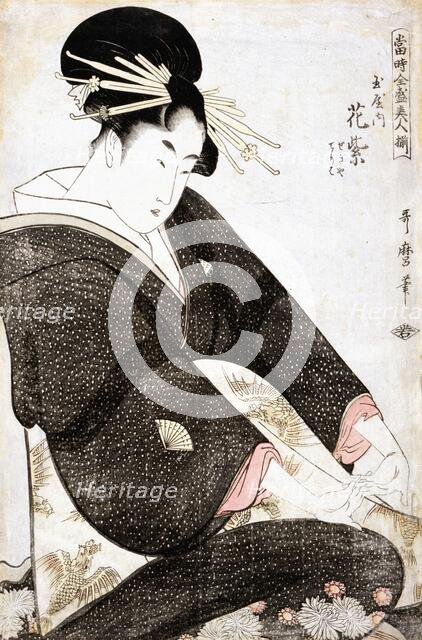 The Courtesan Hanamurasaki of Tamaya from the series Supreme Beauties of the Present Day, 1794. Creator: Kitagawa Utamaro.