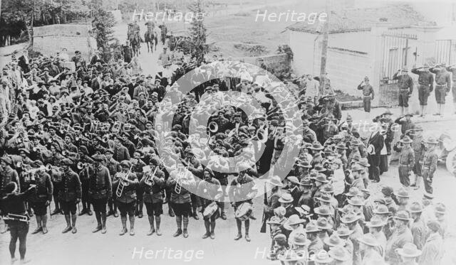 French band & U.S. troops, 1917 or 1918. Creator: Bain News Service.