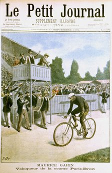 Maurice Garin winning the Paris-Brest cycle race, 1901. Artist: Unknown