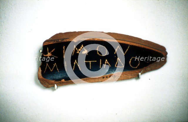 Ostrakon of Cimon, an Athenian statesman, Fragment of Greek Pottery, c5th century BC.  Artist: Unknown.