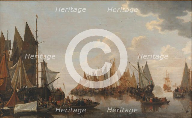 Embarkation of Troops on a Dutch River, 1652-1683. Creator: Hendrick de Meijer.