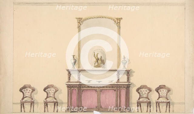 Design for a Mirrored Cabinet and Four Chairs, early 19th century. Creator: Anon.