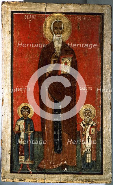 Saint John Climacus with Saint George and Saint Blaise, Second half of 13th century. Artist: Russian icon  