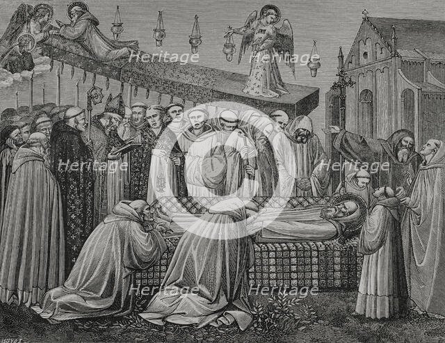 Funeral of Saint Benedict of Nursia, (480-547), Italian Christian monk, 547, (1388), 1877.  Creator: Jules Jean Marie Joseph Huyot.