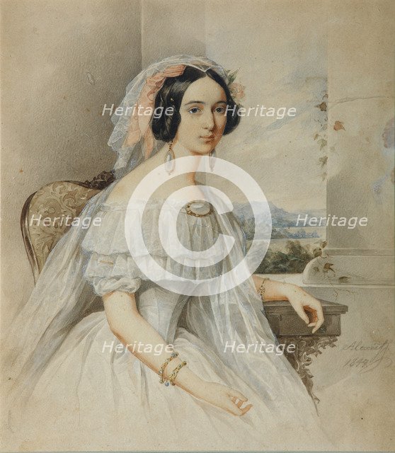 Portrait of Alexandra Smirnova-Rosset (1809-1882), 1844. Artist: Alexeyev, Nikolai Mikhailovich (1813-1880)