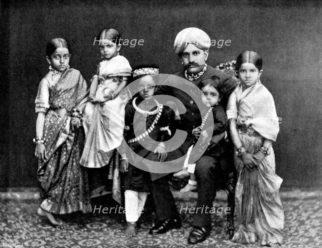 The late Maharajah of Mysore, G.C.S.I., and his family, 1895. Creator: George Meisenbach.