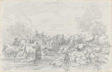 Herds Crossing a Stream, 1877. Creator: Eugene Louis Boudin.