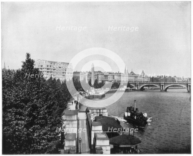 The Thames Embankment and Cleopatra's Needle, London, late 19th century.Artist: John L Stoddard