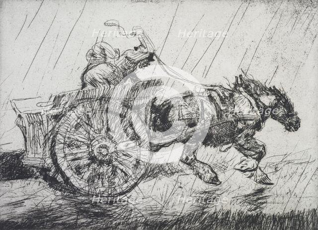 Driving home in the rain, 1914. Creator: Edmund Blampied.