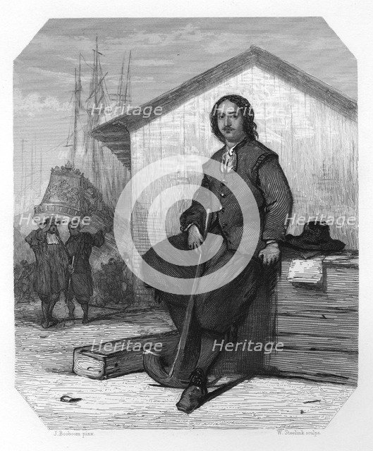 Tsar Peter I of Russia working on an East Indiaman, Amsterdam docks, Netherlands, 1697 (c1870).Artist: W Steelink