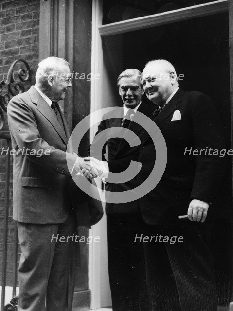 Sir Winston Churchill (1874-1965), John Foster Dulles (US Sec of State), Anthony Eden, c1952. Artist: Unknown