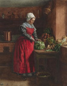A Cook in a Red Apron in the Inn at Vaugirard, 1862. Creator: Leon Bonvin.
