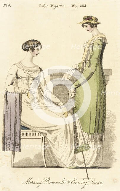 Fashion Plate (Morning Promenade and Evening Dresses), 1813. Creator: Unknown.