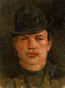Head of a Lad with a Stiff Hat and a Cheroot, 1890-1900. Creator: Ladislav Mednyanszky.