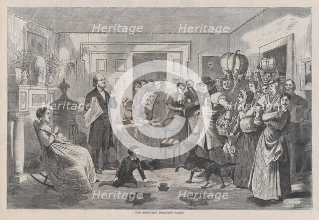 Our Minister's Donation Party (Harper's Bazar, Vol. I), December 19, 1868.ecember 19, 1868. Creator: Unknown.