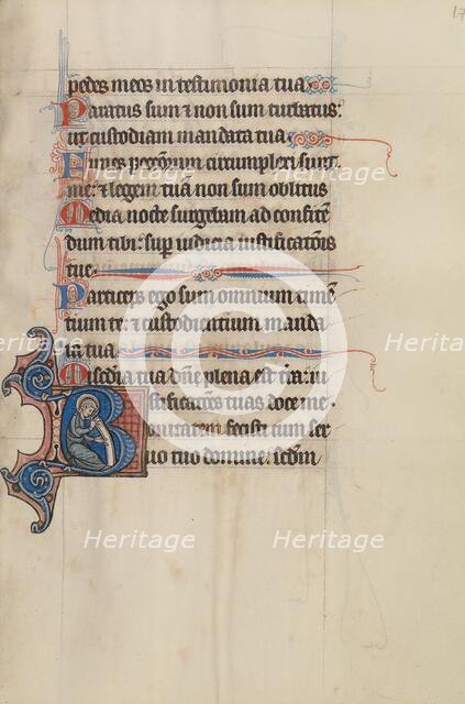 Initial B: A Saint Holding a Scroll; Bute Psalter, text and illumination about 1285. Creator: Bute Master.