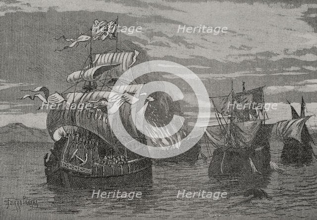 Naval battle of Sant Feliu de Guíxols, 1285, (1890).  Creator: Joan Serra y Pausas.