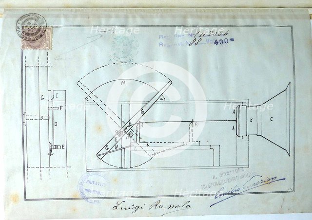 Original sketch of one of the intonarumori, 1914.
