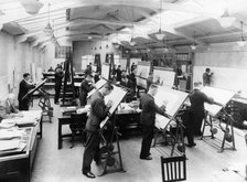 Draughtsmen in the drawing office, Vauxhall Motors, Luton, 1930. Artist: Unknown