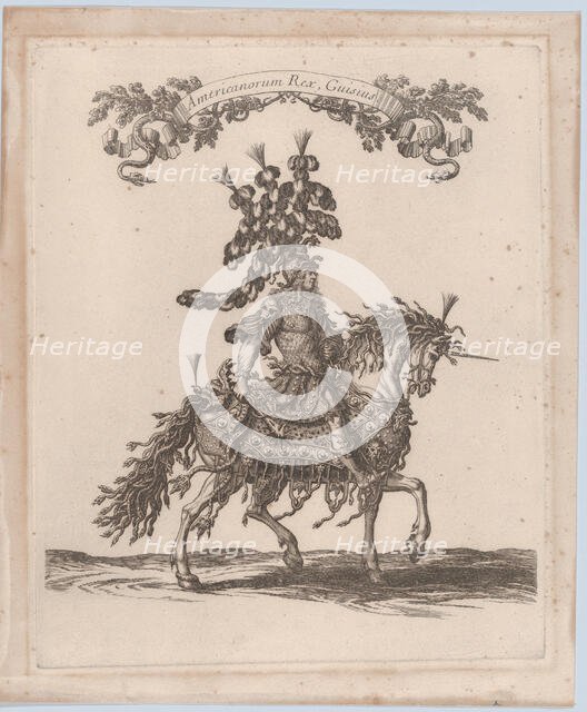 Americanorum Rex, Guisius, from 'Courses de Testes et de Bagues Faittes par Roy et par ..., 1662-70. Creator: Israel Silvestre.