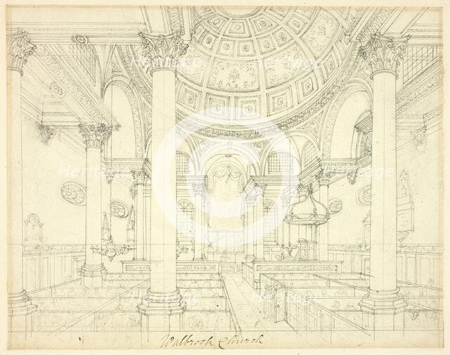 Study for St. Stephen's Walbrook, from Microcosm of London, c. 1809. Creator: Augustus Charles Pugin.