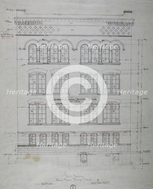 Hebrew Manual Training School, Chicago, Illinois, Front Elevation, 1889/90. Creator: Adler & Sullivan.