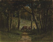 Untitled (cows on path in forest), 1883. Creator: Edward Mitchell Bannister.