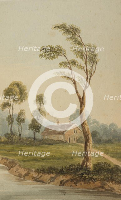 Landscape with a house and trees on a river bank, c1812-1838. Creator: William Lewis.