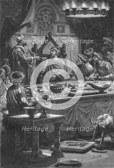 The Bishop of Laon swearing allegiance to Charles, Duke of Lorraine, 10th century (1909). Artist: Unknown.