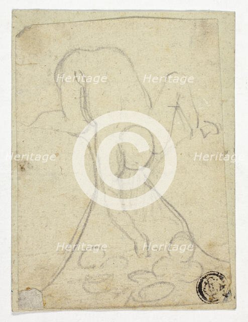 Nude Figure Reaching Down Between Rocks, c. 1800. Creator: William Blake.