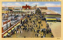 View from the casino showing the boardwalk and beach, Asbury Park, New Jersey, USA, 1941. Artist: Unknown