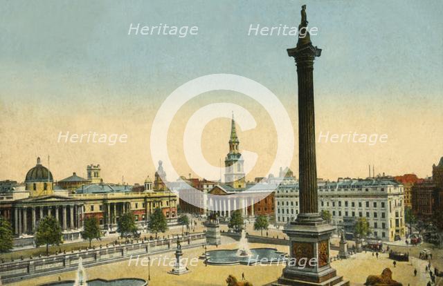 The National Gallery and Nelson's Column, Trafalgar Square, London, c1910.  Creator: Unknown.