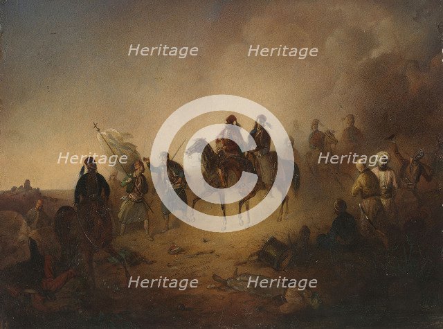 Markos Botsaris at the Battle of Karpenisi, on the night of August 8, 1823, 1852. Artist: Tepa, Franciszek Tomasz (1829-1889)