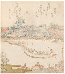 The banks of the Sumida river, Komatomeishi. Triptych from the series Umazukushi, Central part, 1822 Creator: Hokusai, Katsushika (1760-1849).