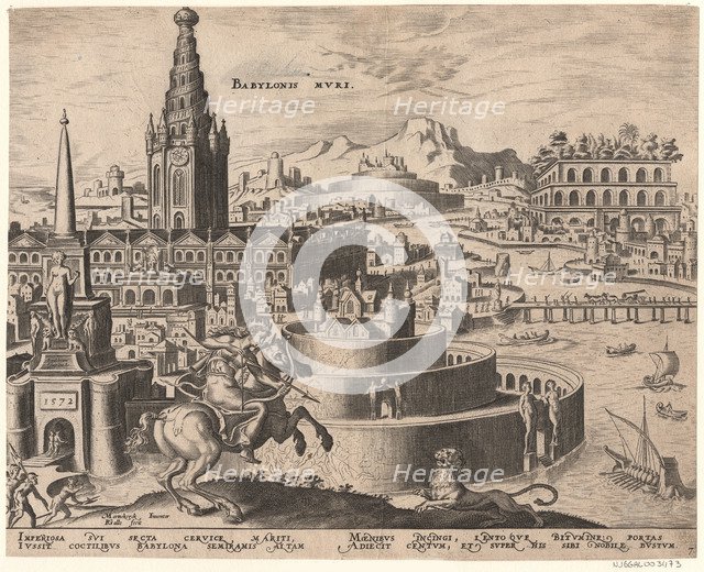 Die Mauern von Babylon (from the series The Eighth Wonders of the World) After Maarten van Heemskerck, 1572. Artist: Galle, Philipp (1537-1612)