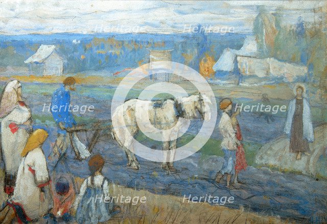 At the field, 1911. Artist: Nesterov, Mikhail Vasilyevich (1862-1942)