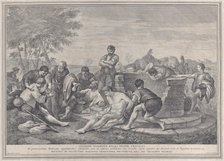 Joseph being sold into slavery by his brothers, who sit around a well dividing up the c..., 1730-39. Creator: Pietro Monaco.