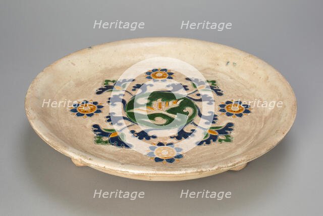 Tripod Dish with Flying Goose, Stylized Flowers and Vines, Tang dynasty (618-907). Creator: Unknown.