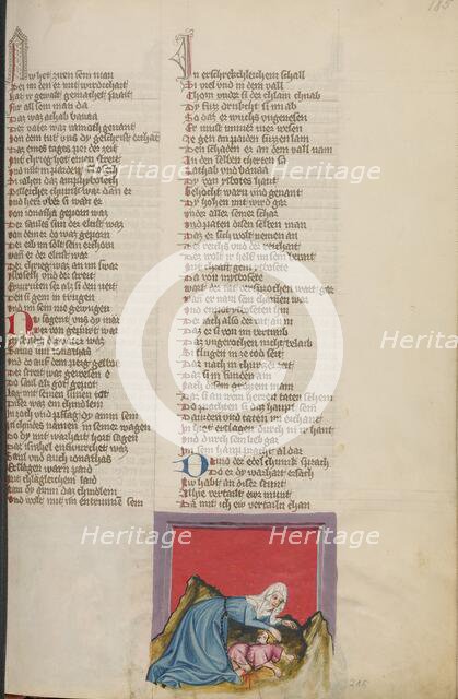 The Nurse Falls with Mephibosheth; Weltchronik, about 1400-1410. Creator: Unknown.