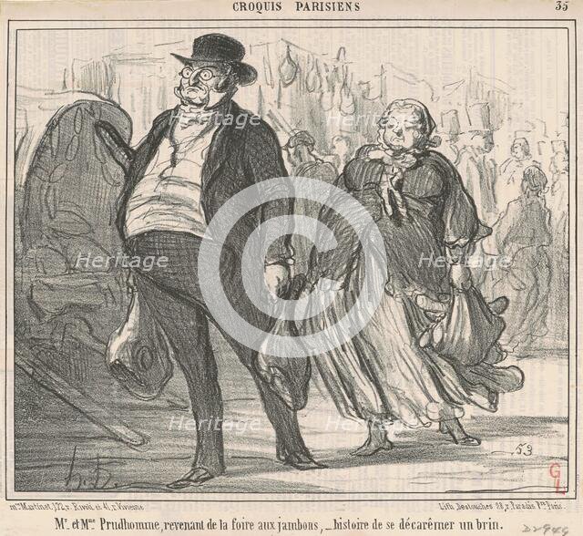 Mr et Mme Prudohomme revenant de la foire ..., 19th century. Creator: Honore Daumier.