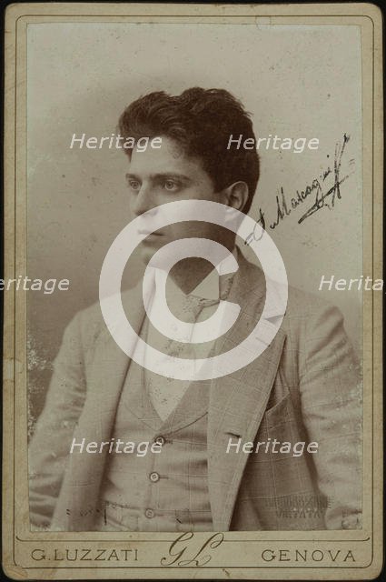 Portrait of the Composer Pietro Mascagni (1863-1945), c. 1890. Creator: Photo studio Luzzati, Genova  .