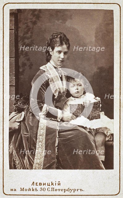 Empress Maria Fyodorovna (Dagmar of Denmark) (1847-1928) with son Nicholas Alexandrovich of Russia,  Artist: Levitsky, Sergei Lvovich (1819-1898)