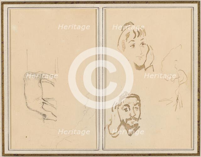 A Grazing Cow; Head of a Woman with Her Hand on Her Cheek, and Head..., [verso], 1884-1888. Creator: Paul Gauguin.