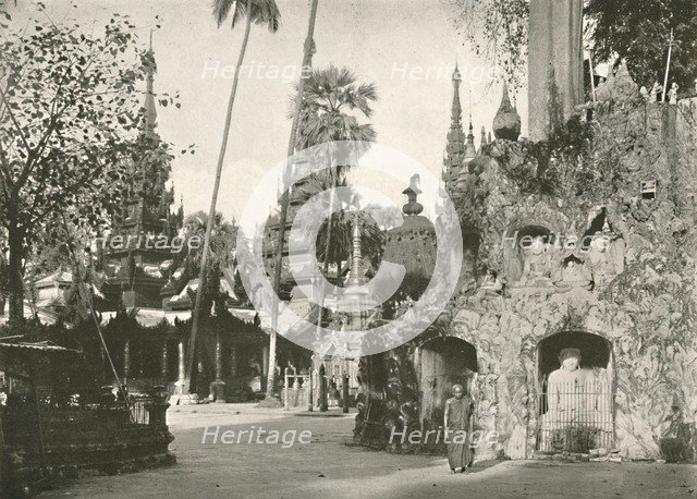 'Shrines at the Shwe Dagon Pagoda, Rangoon', 1900. Creator: Unknown.