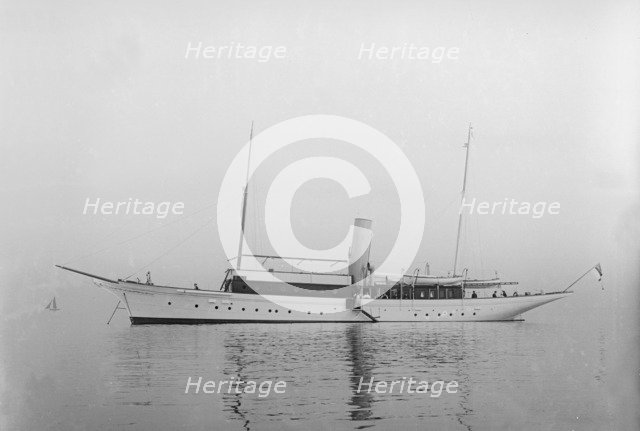 The steam yacht 'Lady Calista' at anchor, 1910. Creator: Kirk & Sons of Cowes.