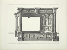 Design for four-poster bed with niche and two tympani with sun designs, c1869. Creator: Unknown.