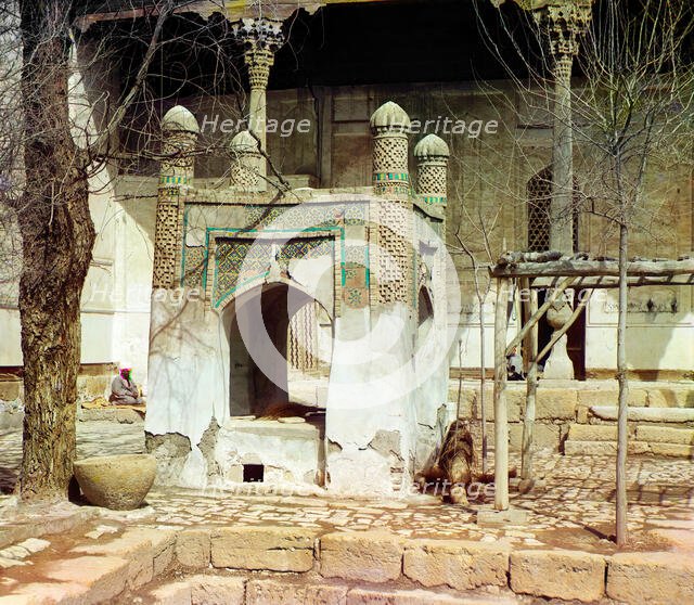 Sacred well inside courtyard in Bogoeddin, Bukhara, between 1905 and 1915. Creator: Sergey Mikhaylovich Prokudin-Gorsky.