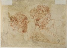 Two Sketches of Heads (recto); Two Sketches of Draped Woman (verso), c.1600. Creator: Unknown.