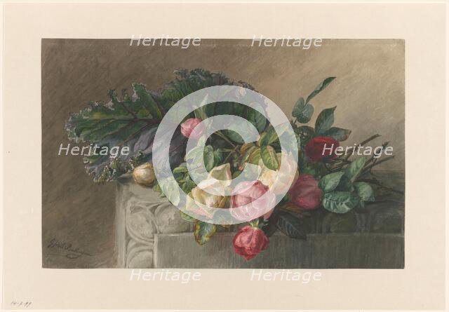 Still life with roses and cabbage leaf, 1836-1892. Creator: Gerardina Jacoba van de Sande Bakhuyzen.