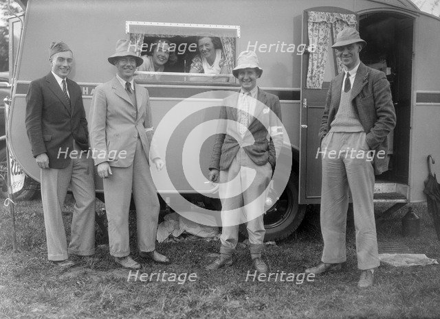 Group portrat at Shelsley Walsh, Worcestershire, during the Blackpool Rally, 1937.  Artist: Bill Brunell.
